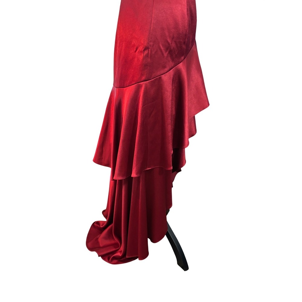 Alice + Olivia Ruby Red Satin Strapless High-Low Ruffle Gown Dress Size‎ 4 - Picture 7 of 16